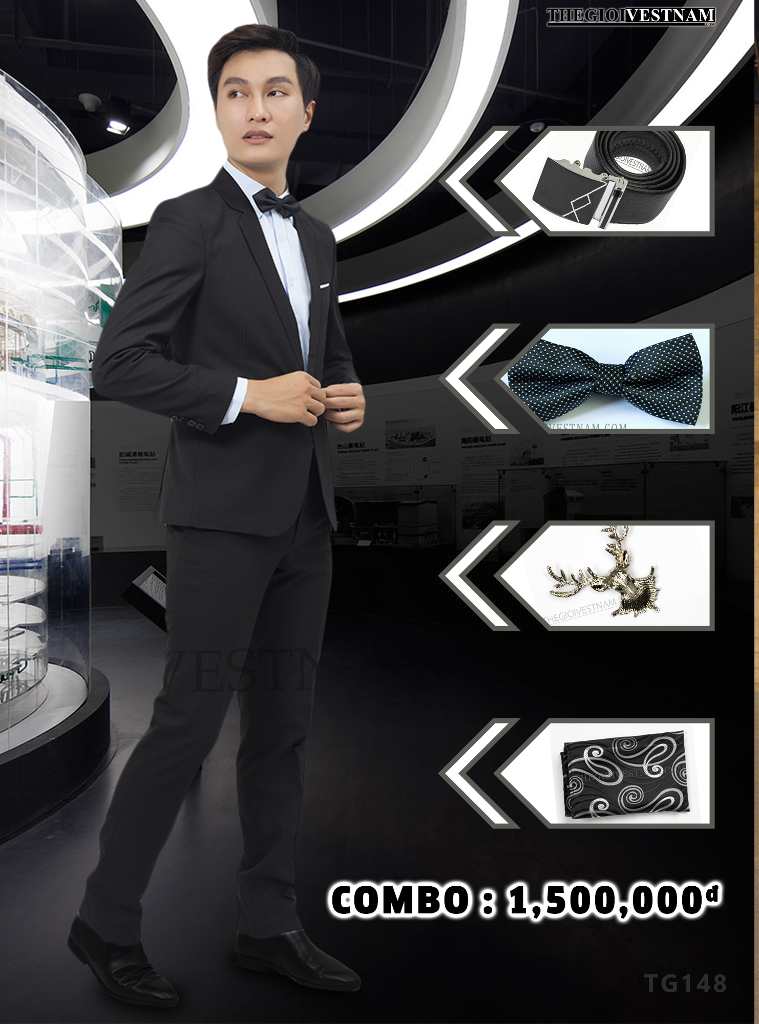 Vest đen sọc nhuyễn 1 nút TG148